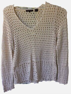 Jeanne Pierre White Open Knit Sweater Lightweight Size L